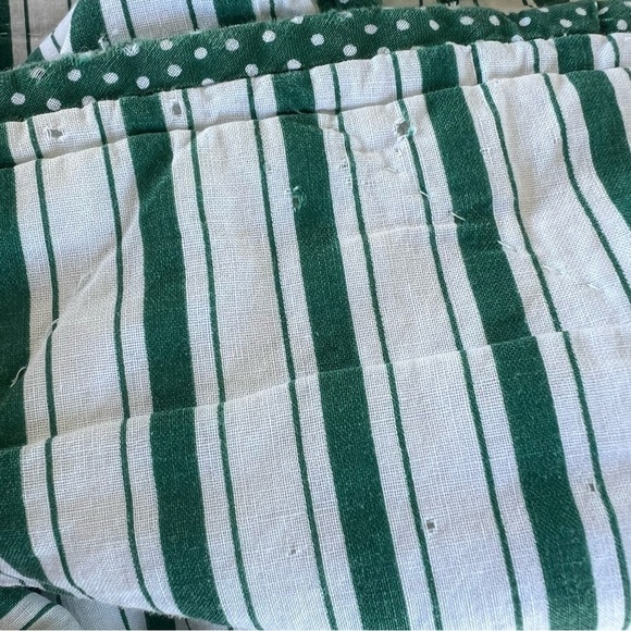 VTG Garden Block Quilt Floral Striped Reversible Hand Sewn Pink Green 82x84 FLAW - Picture 11 of 16